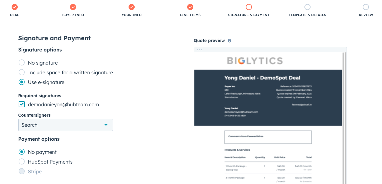 Quote Management and Payments - hubspot capabilities