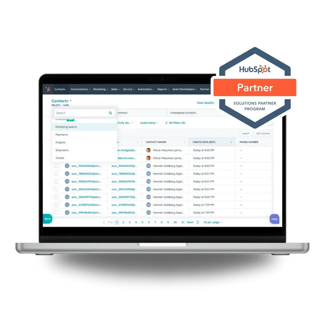 HubSpot implementation partner showcasing software onboarding with HubSpot Partner Badge, enabling efficient setup and scalable growth.